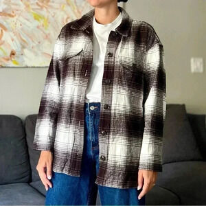 Madewell Twill Flannel Shirt-Jacket - Black and White Windowpane Plaid - Size S